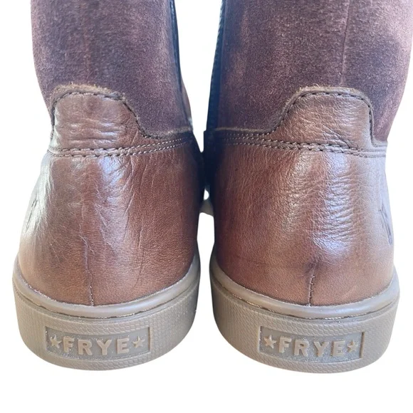 Frye Gemma Short Shearling Leather and Suede Boots in Cognac Brown Size 6.5 - Picture 7 of 17